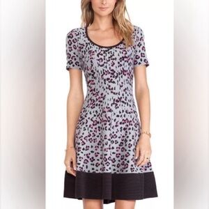 Kate Spade Cyber Cheetah Sweater Fit & Flare Pink and Gray Dress XS